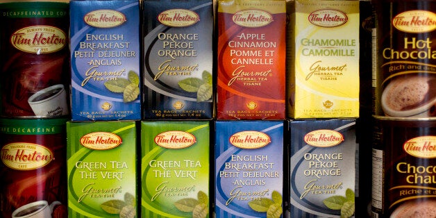 Various Tim Horton Inc. coffee and teas are displayed for sale at a restaurant in Toronto, Ontario, Canada. Photographer: Brent Lewin/Bloomberg via Getty Images