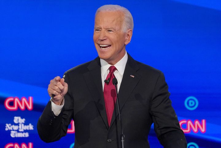 Democratic presidential candidate and former Vice President Joe Biden speaks during the fourth Democratic presidential candidates' debate Tuesday in Westerville, Ohio.