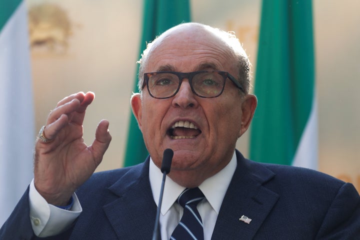 Former New York City Mayor Rudy Giuliani speaks during a rally to support a leadership change in Iran outside the U.N. headqu