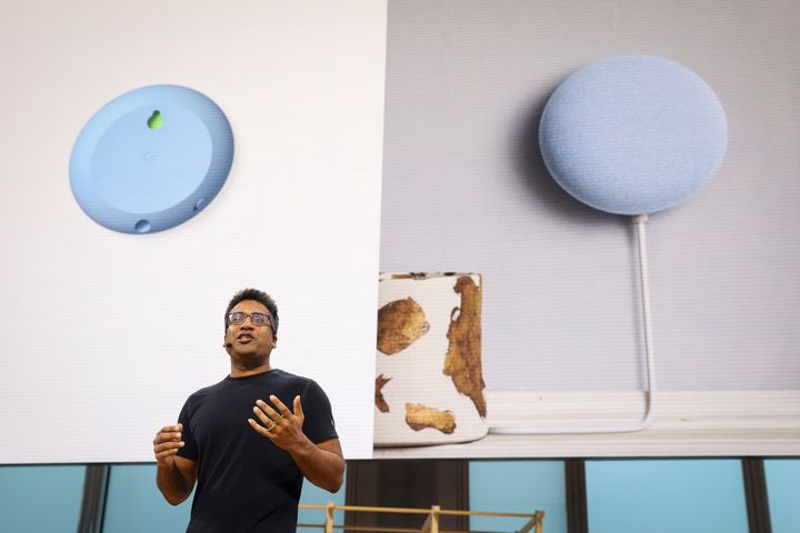 NEW YORK, NY - OCTOBER 15: Rishi Chandra, general manager of Google Nest products, discusses the new Google Nest Mini during a Google launch event on October 15, 2019 in New York City. Google's new home smart speaker will retail for $49. (Photo by Drew Angerer/Getty Images)