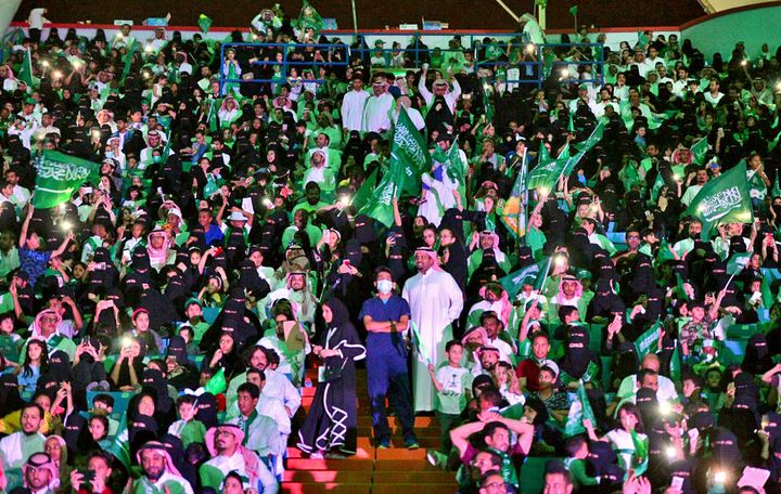 Celebración del día nacional de Arabia Saudí en el estadio de Fahd, en Riad. 