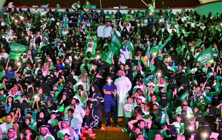 Celebración del día nacional de Arabia Saudí en el estadio de Fahd, en Riad.