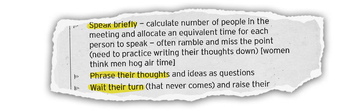 An assessment of women's speaking style in the "Invisible Rules" section of the EY presentation.