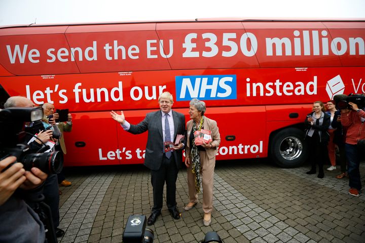 Boris Johnson speaks at the launch of the Vote Leave bus campaign in Truro, England, in May 2016.