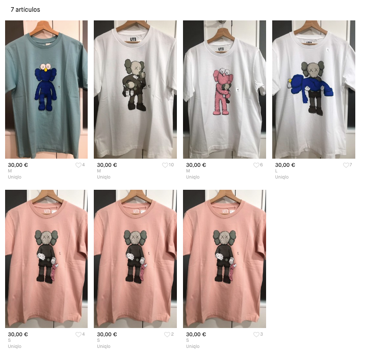 Camisetas de Kaws vendidas por Julián a través de Vinted.