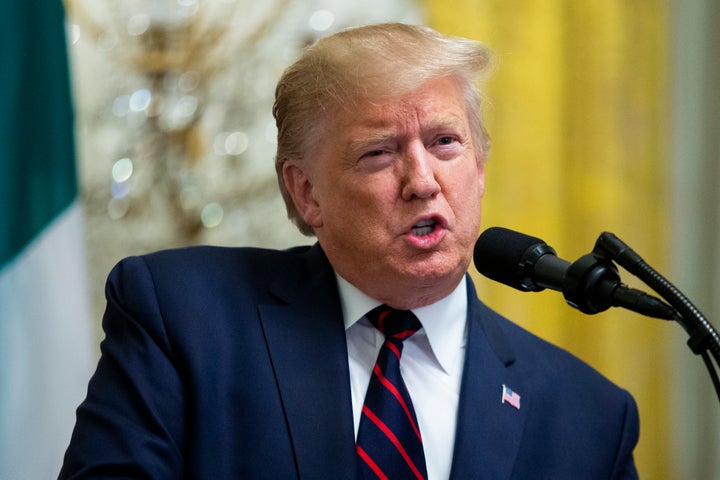 US President Donald J. Trump (L) delivers remarks at a reception in the East Room of the White House in Washington, DC, USA on October 16, 2019. US President Donald J. Trump hosted the President of Italy Sergio Mattarella and his daughter and Italy's First Lady Laura Mattarella at a reception held in honor of the Italian Republic. (Photo by Sipa USA)