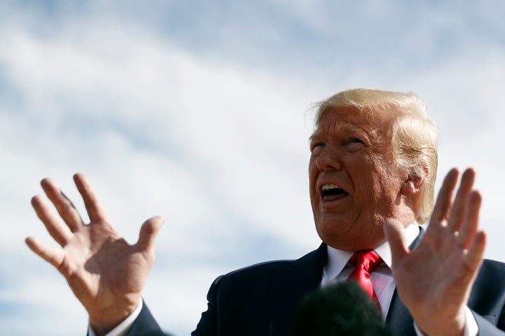 President Donald Trump speaks about Turkey as he arrives at Naval Air Station Joint Reserve Base in Fort Worth, Texas, on Oct. 17, 2019. 