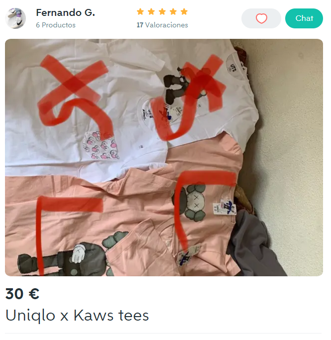 Venta de camisetas de Kaws en Wallapop.