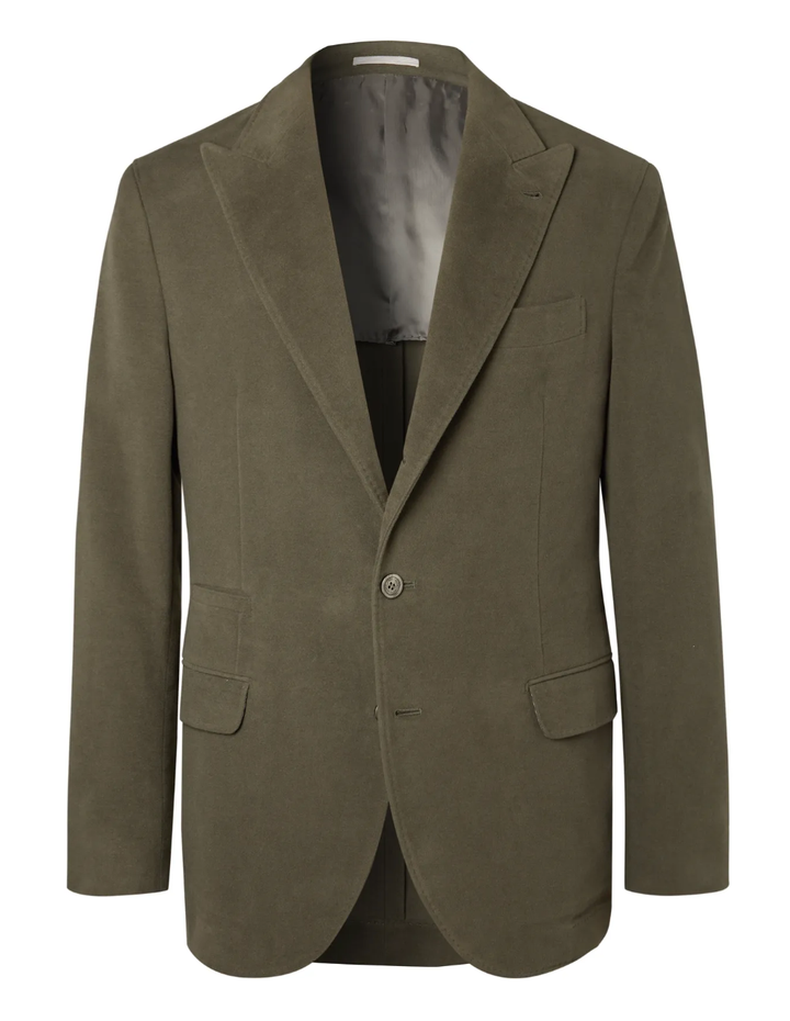 Brunello Cucinelli, Dark-Sage Unstructured Cotton and Cashmere-Blend Suit Jacket, $3,995