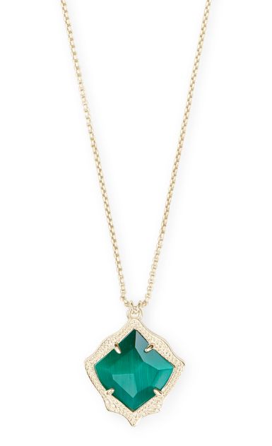 Kendra Scott, Kacey Gold Long Pendant Necklace in Emerald Cat’s Eye, $65