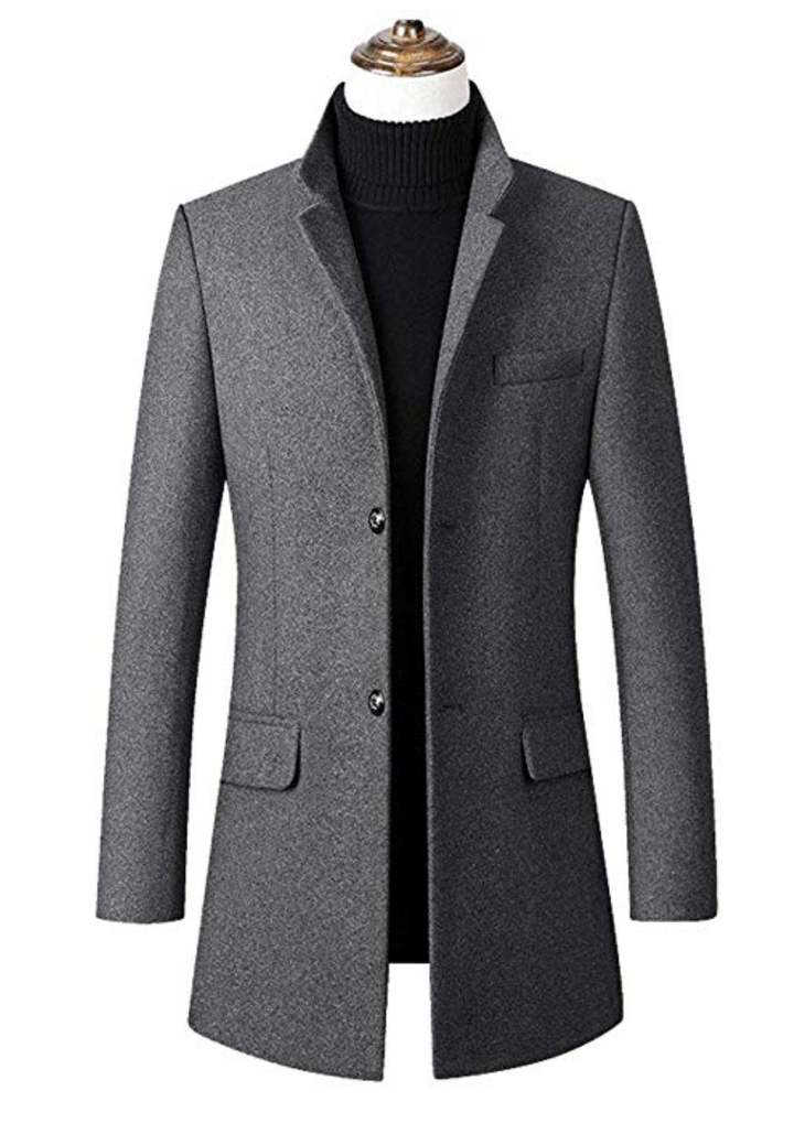 Utcoco, Men’s Winter Basic Lapel 2-Button Insulated Wool-Blended Quilted Overcoat Peacoat, $89.99