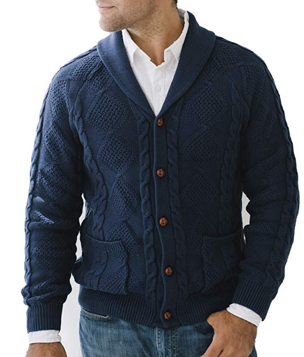 <a href="https://www.amazon.com/Hope-Henry-Collar-Cardigan-Sweater/dp/B07P7BCMN6/ref=sr_1_5?dchild=1&amp;keywords=shawl+collar+cable+knit+sweater+men&amp;psc=1&amp;qid=1571252735&amp;sr=8-5" target="_blank" rel="noopener noreferrer">Hope and Henry,&nbsp;Men's Shawl-Collar Cable Cardigan, $49.95</a>