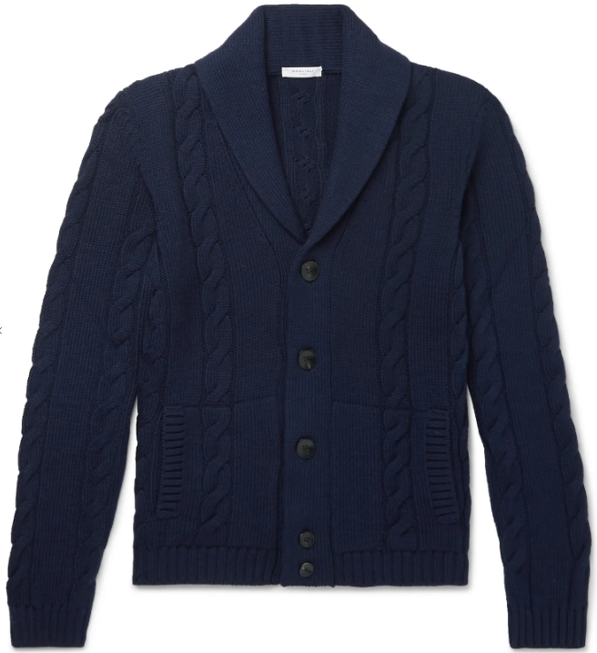 Boglioli, Shawl-Collar Cable-Knit Virgin Wool Cardigan, $825 