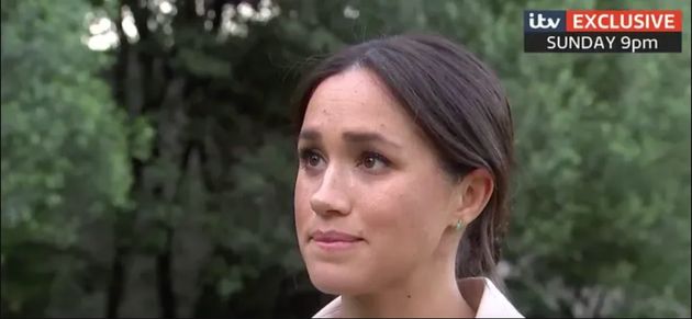 The Duchess of Sussex appears close to tears in the upcoming interview, which airs this Sunday on ITV. 