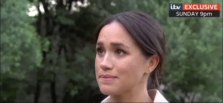 The Duchess of Sussex appears close to tears in the upcoming interview, which airs this Sunday on ITV. 