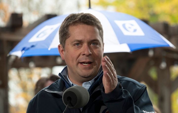 Conservative Leader Andrew Scheer responds to a question as he makes a campaign stop in Fredericton on Oct. 18, 2019.