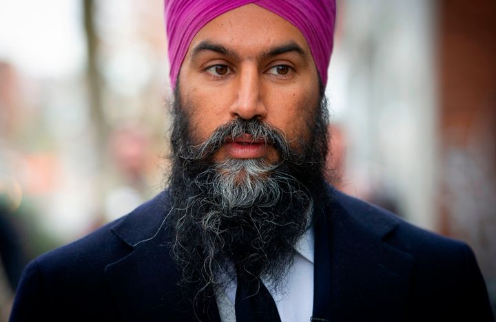 NDP Leader Jagmeet Singh looks on while mainstreeting in the Montreal riding of Hochelaga on Oct. 16, 2019.