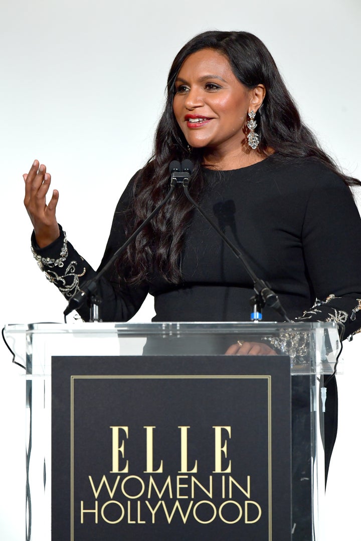 Mindy Kaling speaks onstage during Elle’s 26th Annual Women In Hollywood Celebration on Monday.