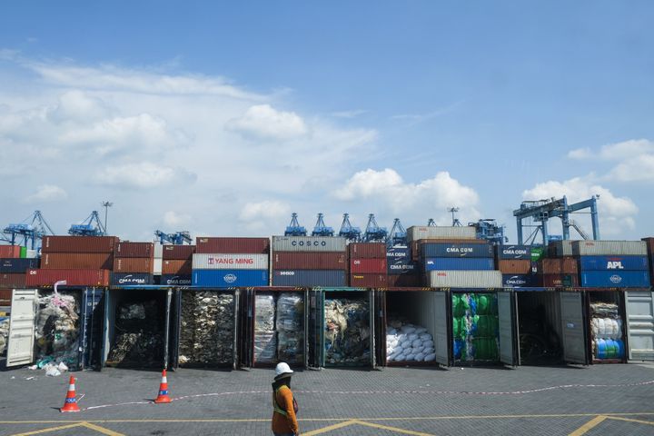 Containers filled with plastic waste waiting to be sent back to their country of origin in Port Klang, Malaysia, on May 28, 2019. Malaysia has taken the lead in the global crusade against the unscrupulous export of scrap.