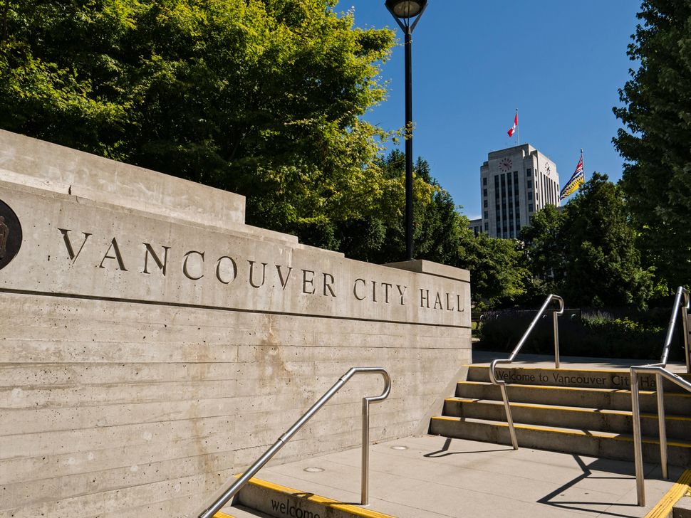 The entrance to Vancouver City Hall on July 4, 2017.