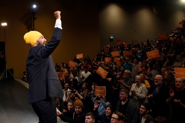 NDP Leader Jagmeet Singh attends a rally with supporters in Victoria on