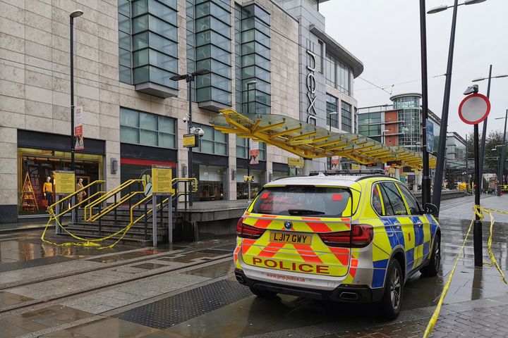 Police pictured outside Manchester's Arndale Centre. 