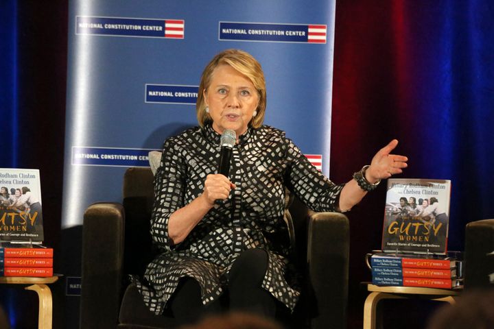 Hillary Rodham Clinton and her daughter, Chelsea Clinton, join the National Constitution Center as they unveil their new book, The Book of Gutsy Women: Favorite Stories of Courage and Resilience at America's Town Hall program at the National Constitution Center in Philadelphia, Pa October 7.