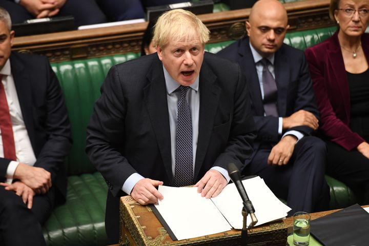 Britain's Prime Minister Boris Johnson speaks during a debate on Brexit, as parliament sits on a Saturday for the first time since the 1982 Falklands War, in London, Britain October 19, 2019.