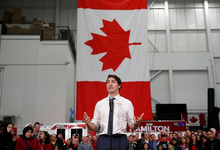 Liberal Leader Justin Trudeau campaigns for the upcoming election in the Hamilton Fire Department in Hamilton on Oct. 19, 2019. 
