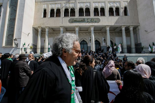 Algerian lawyers gather outside Ministry of Justice in a protest against the country's leadership in...