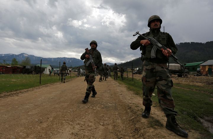 Representative image. Indian army soldiers patrol inside their army base after it was attacked by suspected separatist militants in Panzgam in Kashmir's Kupwara district, April 27, 2017. REUTERS/Danish Ismail