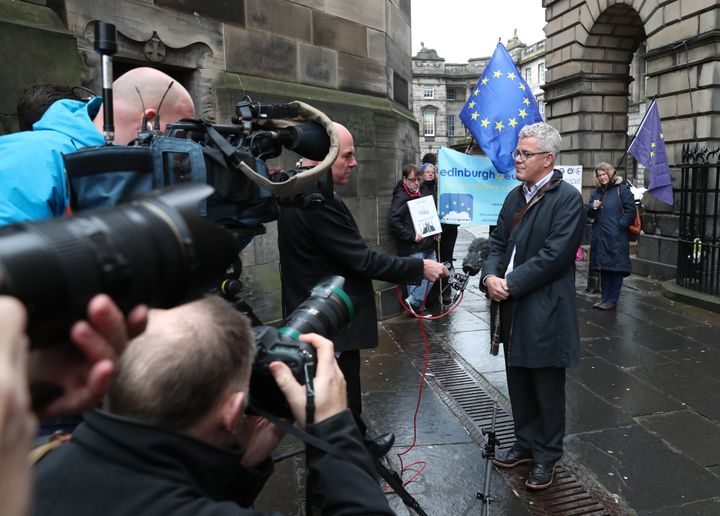 Jolyon Maugham QC outside the Court of Session in Edinburgh, where the court is hearing arguments on a legal action which seeks to ensure Prime Minister Boris Johnson requests an extension to the Article 50 process if he refuses to abide by the terms of the Benn Act.