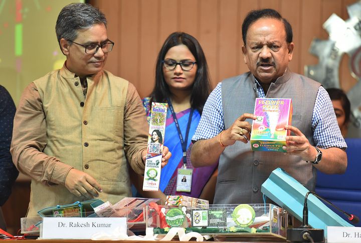 Harsh Vardhan, Union minister of health and family welfare, during the launch of green crackers on October 5, 2019 in New Delhi.