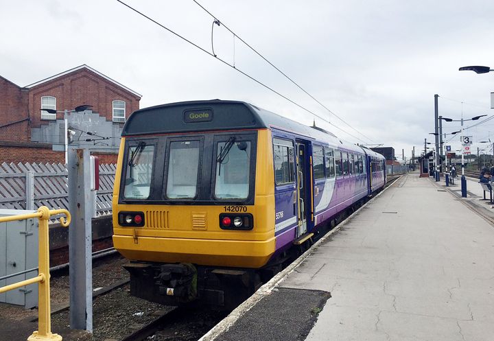 A Northern Rail 142 Pacer diesel train at Doncaster station in 2017