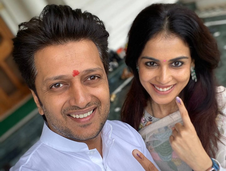 Actor Riteish Deshmukh along with actor-wife Genelia D'Souza voted in Latur district. Sharing the picture, he tweeted, "Go exercise your right!! Go Vote !!!"