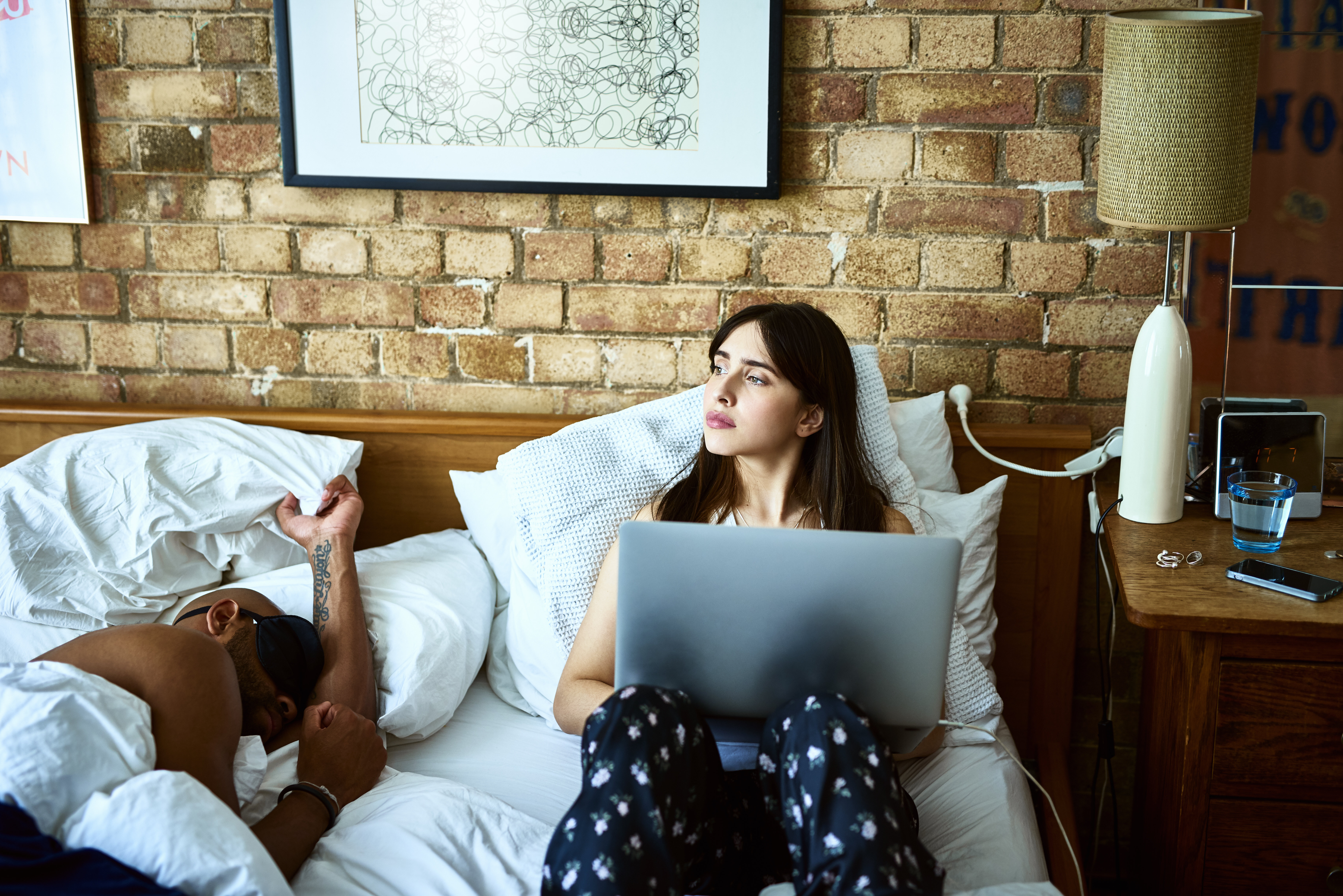 Man and woman stay on bed stock photo. Image of love - 177561196