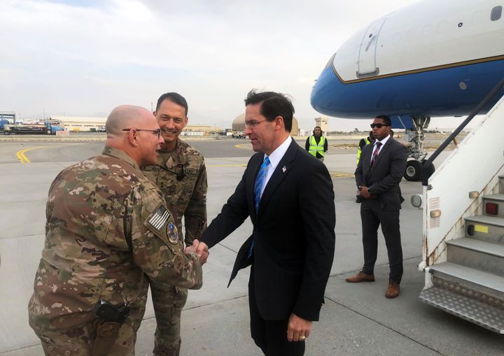 U.S. Defense Secretary Mark Esper arrives in Kabul, Afghanistan, on Sunday. He has said his aim is to resume peace talks with the Taliban.