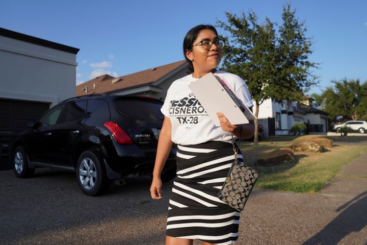 Democratic primary challenger Jessica Cisneros campaigns in Laredo, Texas, on Oct. 8, 2019.