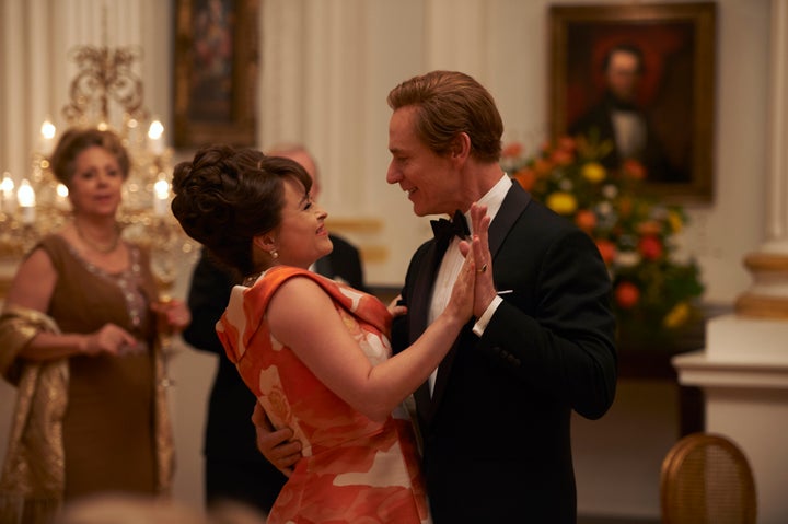 Princess Margaret (Helena Bonham Carter) dances with Antony Armstrong-Jones (Ben Daniels).