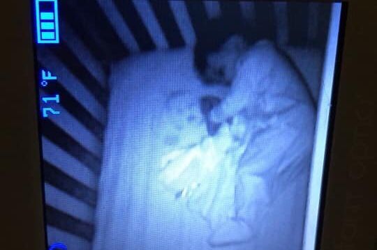 Maritza Cibuls was terrified when she saw what looked like a ghost baby lying beside her sleeping son.