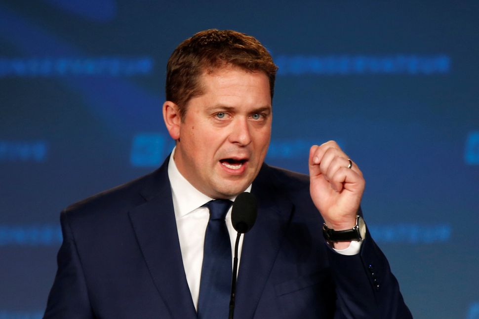 Conservative Leader Andrew Scheer addresses supporters after he lost to Justin Trudeau in the federal election in Regina on Oct. 21, 2019. 
