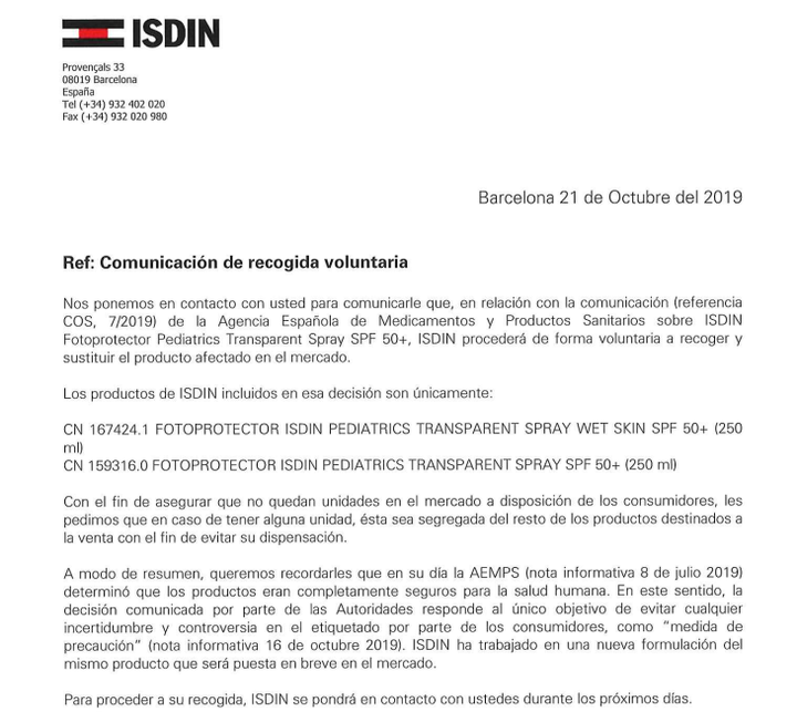 Comunicado de Isdin