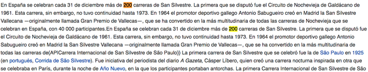 La San Silvestre en España según Wikipedia (22/10/2019).