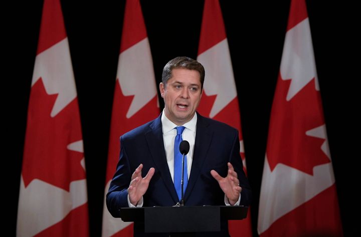 Conservative Leader Andrew Scheer speaks during a news conference in Regina on Oct. 22, 2019. 