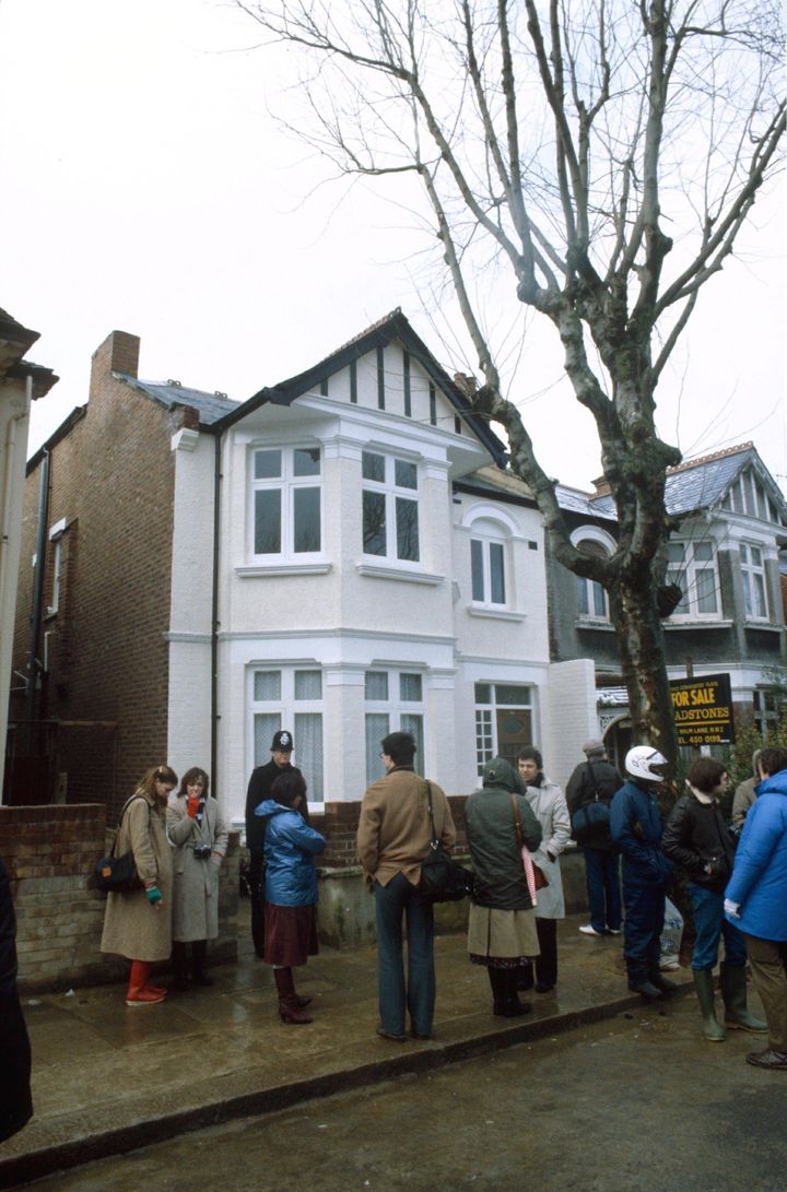 Crowds gathering outside Nilsen's house in Melrose Avenue in 1983 