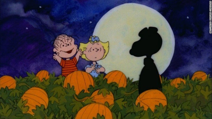 Linus and Sally think they spot the mysterious Great Pumpkin in this still from the Charles Schulz classic.