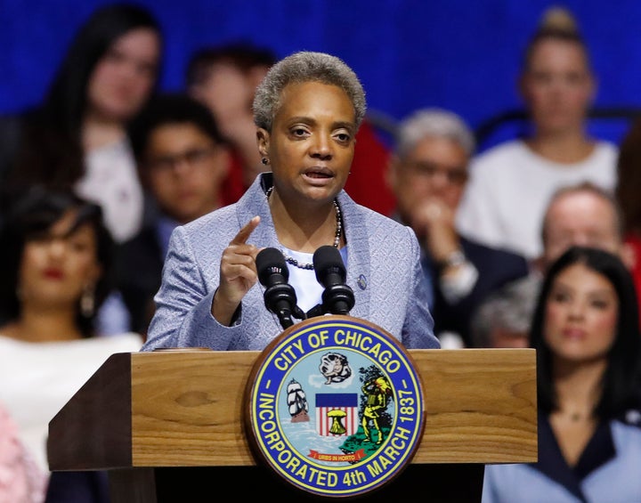 Mayor of Chicago Lori Lightfoot speaks during her inauguration ceremony in Chicago. 