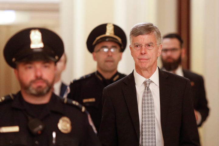 The acting U.S. ambassador to Ukraine, Bill Taylor, arrives on Capitol Hill before a closed-door hearing with members of Cong