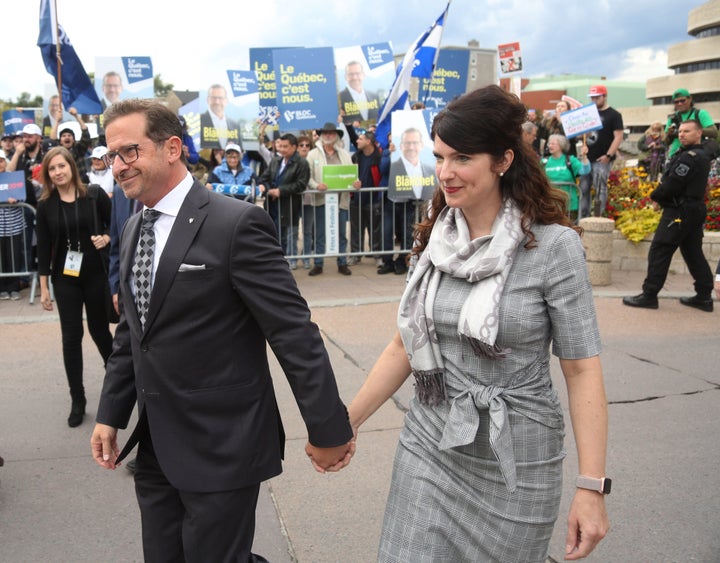 Bloc Québécois Leader Yves-François Blanchet and wife Nancy Deziel arrive at The Leaders Debate at the Canadian Museum of History in Gatineau, Que. on Oct 7, 2019. 