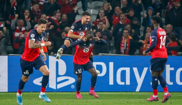 Jonathan Ikoné célèbre son but face à Valence en Ligue des champions ce 23...